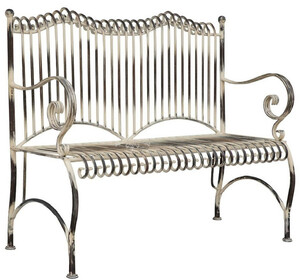 Casa Padrino Jugendstil Gartenbank Antik Beige 125 x 55 x H. 115 cm - Handgefertigte Schmiedeeisen Bank - Sitzbank mit Armlehnen - Barock & Jugendstil Garten M�bel