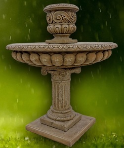 Casa Padrino Barock Gartenbrunnen Dunkelgrau  114 x H. 137 cm - Prunkvoller runder Springbrunnen mit Blumentopf