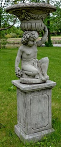 Casa Padrino Jugendstil Gartendeko Skulptur mit Blumentopf und Sockel Grau  60 x H. 159 cm - Prunkvolle Garten & Terrassen Deko Accessoires