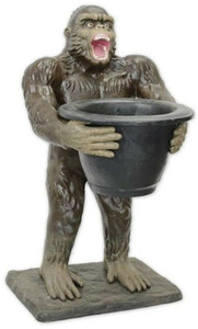 Casa Padrino Luxus Gartendeko Gusseisen Figur Affe mit Blumentopf Mehrfarbig H. 92 cm - Garten & Terrassen Deko Skulptur - Garten & Terrassen Deko Accessoires