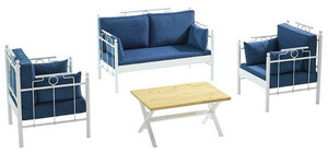 Casa Padrino Jugendstil Gartenm�bel Set Blau / Wei� - 1 Sofa & 2 Sessel & 1 Tisch - Jugendstil Garten & Terrassen M�bel