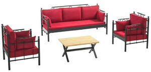 Casa Padrino Jugendstil Gartenm�bel Set Bordeauxrot / Schwarz - 1 Sofa & 2 Sessel & 1 Tisch - Garten & Terrassen M�bel im Jugendstil