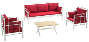 Casa Padrino Jugendstil Gartenm�bel Set Bordeauxrot / Wei� - 1 Sofa & 2 Sessel & 1 Tisch - Garten & Terrassen M�bel im Jugendstil