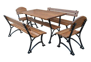 Casa Padrino Jugendstil Gartenm�bel Set Braun / Schwarz - 1 Tisch & 2 Sitzb�nke & 2 St�hle - Gastronomie & Garten M�bel Massivholz