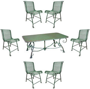 Casa Padrino Jugendstil Schmiedeeisen Gartenm�bel Set Antik Gr�n - 1 Garten Tisch & 6 Garten St�hle - Barock & Jugendstil Gastronomie & Garten M�bel