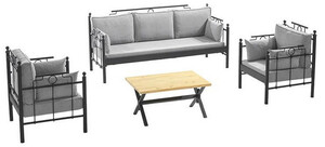 Casa Padrino Jugendstil Gartenm�bel Set Hellgrau / Schwarz - 1 Sofa & 2 Sessel & 1 Tisch - Garten & Terrassen M�bel im Jugendstil