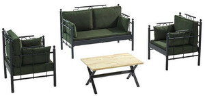 Casa Padrino Jugendstil Gartenm�bel Set Dunkelgr�n / Schwarz - 1 Sofa & 2 Sessel & 1 Tisch - Jugendstil Garten & Terrassen M�bel