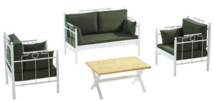 Casa Padrino Jugendstil Gartenm�bel Set Dunkelgr�n / Wei� - 1 Sofa & 2 Sessel & 1 Tisch - Jugendstil Garten & Terrassen M�bel