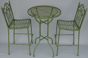 Casa Padrino Jugendstil Gartenm�bel Set Gr�n Rostfarben - 1 Bartisch & 2 Barst�hle - Nostalgische Gartenm�bel