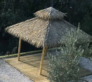 Casa Padrino Luxus Bambus Garten Pavillon Naturfarben 400 x 400 x H. 380 cm - Wetterbest�ndiger Pavillon - Garten M�bel - Bambus M�bel - Luxus M�bel