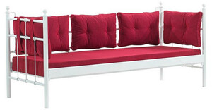 Casa Padrino Jugendstil Gartensofa Wei� / Bordeauxrot 200 x 70 x H. 92 cm - Garten Sofa - Terrassen Sofa - Garten & Terrassen M�bel