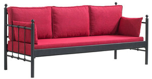 Casa Padrino Jugendstil Gartensofa Schwarz / Bordeauxrot 200 x 70 x H. 92 cm - Garten Sofa - Terrassen Sofa - Jugendstil Garten & Terrassen M�bel