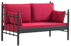 Casa Padrino Jugendstil Gartensofa Schwarz / Bordeauxrot 140 x 70 x H. 92 cm - Garten Sofa - Terrassen Sofa - Jugendstil Garten & Terrassen M�bel