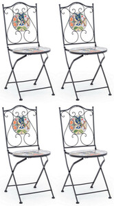 Casa Padrino Jugendstil Gartenstuhl 4er Set Schwarz / Mehrfarbig 39 x 47 x H. 92 cm - Klappbare Sthle mit edlen Keramik Platten - Nostalgische Garten & Gastronomie Mbel