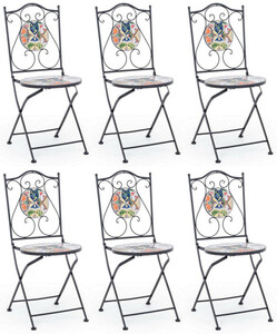 Casa Padrino Jugendstil Gartenstuhl 6er Set Schwarz / Mehrfarbig 39 x 47 x H. 92 cm - Klappbare St�hle mit edlen Keramik Platten - Nostalgische Garten & Gastronomie M�bel