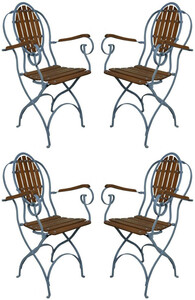 Casa Padrino Jugendstil Garten Stuhl 4er Set mit Armlehnen Hellblau / Dunkelbraun - Klappbare Garten St�hle im Jugendstil - Nostalgische Garten M�bel - Gastronomie M�bel - Barock & Jugendstil M�bel