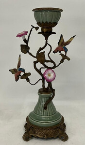 Casa Padrino Jugendstil Kerzenhalter mit dekorativen Blumen und V�geln Mehrfarbig / Antik Messing H. 48 cm - Deko Accessoires im Barock & Jugendstil