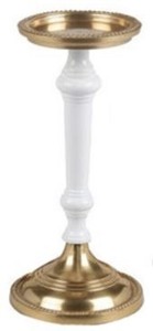 Casa Padrino Jugendstil Kerzenstnder Antik Messingfarben / Wei H. 30 cm - Runder Aluminium Kerzenhalter - Barock & Jugendstil Deko Accessoires