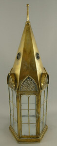 Casa Padrino Jugendstil Laterne Antik Gold 30 x 30 x H. 90 cm - Deko Metall Laterne im Kirchturm Design - Wohnzimmer Deko - Garten Deko