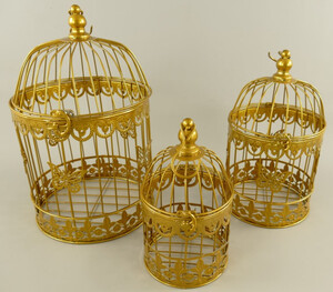 Casa Padrino Jugendstil Kfig 3er Set Gold - Dekorative Metall Kfige - Wohnzimmer Deko - Garten Deko - Barock & Jugendstil Deko Accessoires