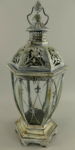 Casa Padrino Jugendstil Laterne Antik Silber 25 x 25 x H. 58 cm - Metall Tischlaterne mit Tragegriff - Barock & Jugendstil Deko Accessoires