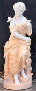 Casa Padrino Jugendstil Marmor Deko Skulptur sitzende Dame Wei / Beige 50 x 50 x H. 130 cm - Gartendeko Statue - Terrassen Deko Figur