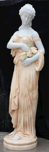 Casa Padrino Jugendstil Marmor Deko Skulptur Dame mit Blumen Wei / Beige 40 x 40 x H. 192 cm - Gartendeko Statue - Terrassen Deko Figur