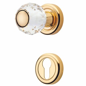 Casa Padrino Luxus Barock T�rknauf Set mit Kristallglas Gold - Drehbare T�rkn�ufe mit Rosetten - Barock Accessoires - Made in Italy