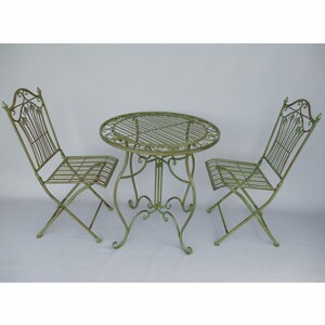 Casa Padrino Jugendstil Garten M�bel Set Gr�n - 1 Runder Metall Garten Tisch & 2 Metall Garten St�hle - Nostalgische Garten & Gastronomie M�bel