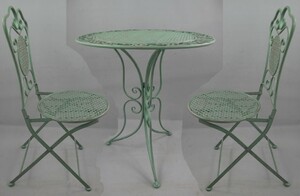 Casa Padrino Jugendstil Metall Gartenm�bel Set Antik Gr�n - 1 Runder Metall Garten Tisch & 2 Metall Garten St�hle - Barock & Jugendstil Garten & Gastronomie M�bel