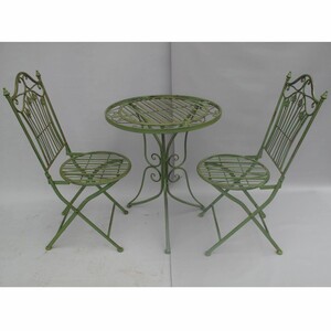 Casa Padrino Jugendstil Metall Garten M�bel Set Gr�n - 1 Runder Garten Tisch & 2 Garten St�hle - Nostalgische Garten & Gastronomie M�bel