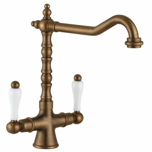 Casa Padrino Jugendstil Retro Waschtischarmatur Bronze / Wei� H. 30,5 cm - Made in Italy