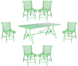 Casa Padrino Jugendstil Schmiedeeisen Garten M�bel Set Gr�n - 1 Garten Tisch & 6 Garten St�hle - Barock & Jugendstil Garten M�bel - Nostalgische Schmiedeeisen Garten M�bel