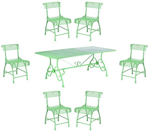 Casa Padrino Jugendstil Garten M�bel Set Gr�n - 1 Schmiedeeisen Garten Tisch & 6 Schmiedeeisen Garten St�hle - Nostalgische Schmiedeeisen Garten M�bel - Barock & Jugendstil Garten M�bel