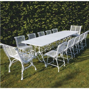 Casa Padrino Jugendstil Schmiedeeisen Garten M�bel Set Wei� - 1 Tisch & 12 St�hle