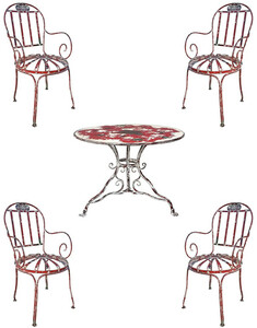 Casa Padrino Jugendstil Schmiedeeisen Gartenm�bel Set Antik Rot / Wei� - 1 Garten Tisch & & 4 Garten St�hle mit Armlehnen - Barock & Jugendstil Gastronomie & Garten M�bel