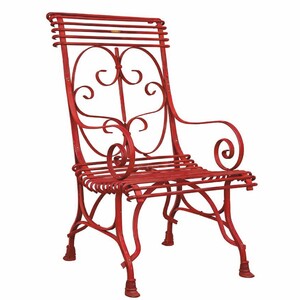 Casa Padrino Jugendstil Schmiedeeisen Gartenstuhl Rot H. 114 cm - Nostalgische Garten M�bel