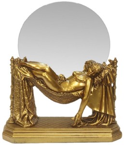 Casa Padrino Barock Tischspiegel Gold 30 x H. 37 cm - Standspiegel - Schminkspiegel - Kosmetikspiegel - Kleiner Deko Spiegel im Barockstil