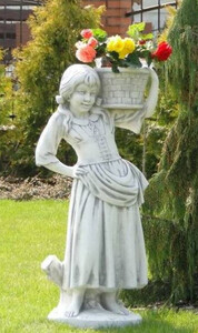Casa Padrino Jugendstil Skulptur M�dchen mit Blumentopf Grau 50 x 40 x H. 67 cm - Elegante Garten Deko Stein Figur mit Pflanzentopf - Barock & Jugendstil Garten Deko Accessoires