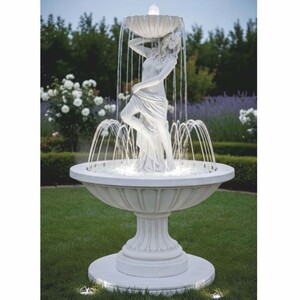 Casa Padrino Jugendstil Springbrunnen Wei�  130 x H. 195 cm - Prunkvoller Gartenbrunnen