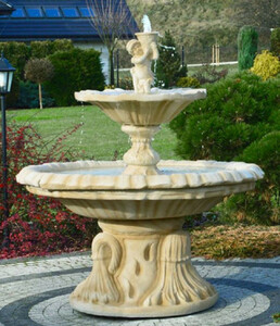 Casa Padrino Jugendstil Springbrunnen Sandfarben  155 x H. 187 cm - Prunkvoller Gartenbrunnen - Gartendeko Brunnen - Barock & Jugendstil Garten Deko Accessoires