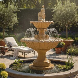 Casa Padrino Jugendstil Springbrunnen mit Wasserd�senring Beige H. 240 cm