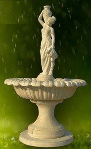 Casa Padrino Jugendstil Springbrunnen Dame mit Kr�gen Grau  153 x H. 251 cm - Prunkvoller Gartenbrunnen - Gartendeko Brunnen - Barock & Jugendstil Garten Deko Accessoires