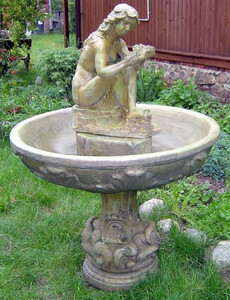 Casa Padrino Jugendstil Springbrunnen Dame Grau  108 x H. 160 cm - Prunkvoller Gartenbrunnen - Gartendeko Brunnen - Barock & Jugendstil Garten Deko Accessoires
