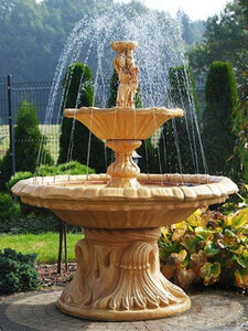 Casa Padrino Jugendstil Springbrunnen Frau mit Sch�ssel Beige  155 x H. 190 cm - Prunkvoller Gartenbrunnen - Gartendeko Brunnen - Barock & Jugendstil Garten Deko Accessoires