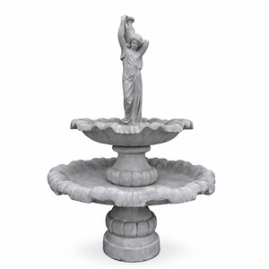 Casa Padrino Barock Springbrunnen Frau mit Krug Grau  130 x H. 185 cm - Gartenbrunnen