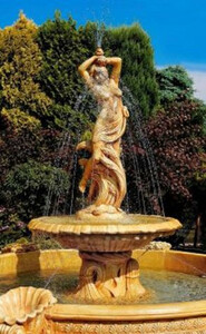 Casa Padrino Jugendstil Springbrunnen Beige  145 x H. 234 cm - Prunkvoller Gartenbrunnen - Gartendeko Brunnen - Barock & Jugendstil Garten Deko Accessoires