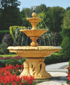 Casa Padrino Jugendstil Springbrunnen Beige  155 x H. 180 cm - Prunkvoller Gartenbrunnen - Gartendeko Brunnen - Barock & Jugendstil Garten Deko Accessoires
