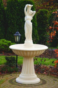 Casa Padrino Jugendstil Springbrunnen Sandfarben  92 x H. 182 cm - Prunkvoller Gartenbrunnen - Gartendeko Brunnen - Barock & Jugendstil Garten Deko Accessoires