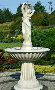 Casa Padrino Jugendstil Springbrunnen Wei / Grau  92 x H. 182 cm - Prunkvoller Gartenbrunnen - Gartendeko Brunnen - Barock & Jugendstil Garten Deko Accessoires